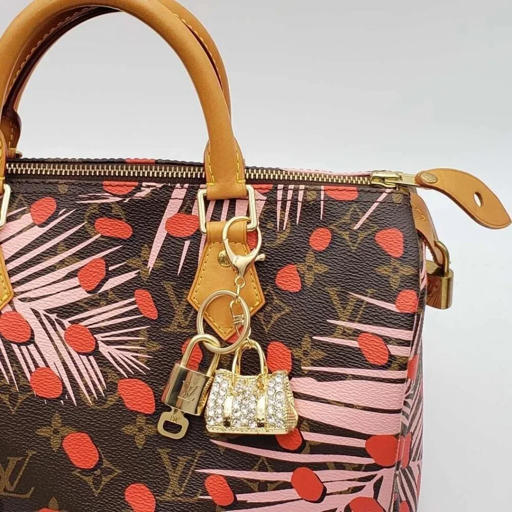 Authetnic Louis Vuitton Lock & Key w/ unbranded Rhinestone Bag Keycharm 010526 - Picture 7 of 8